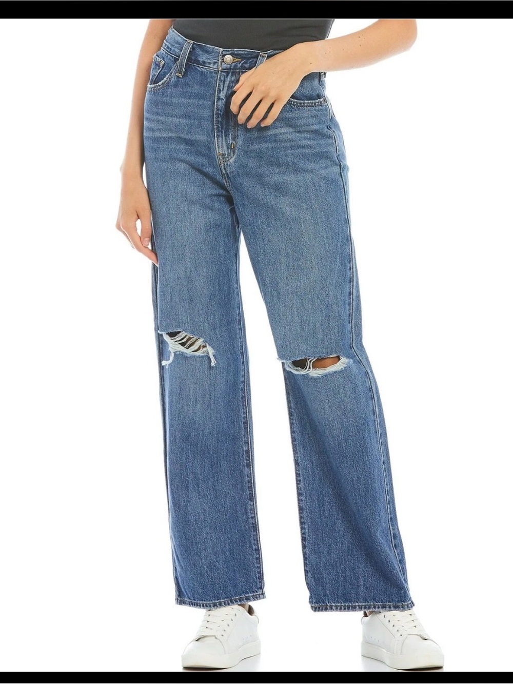 Levi's High Waisted Straight Jeans‎ Womens Size 30 Blue Distressed Denim Classic